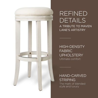 Maven Lane Eva Bar Stool in White Oak Finish w/ Natural Color Fabric Upholstery