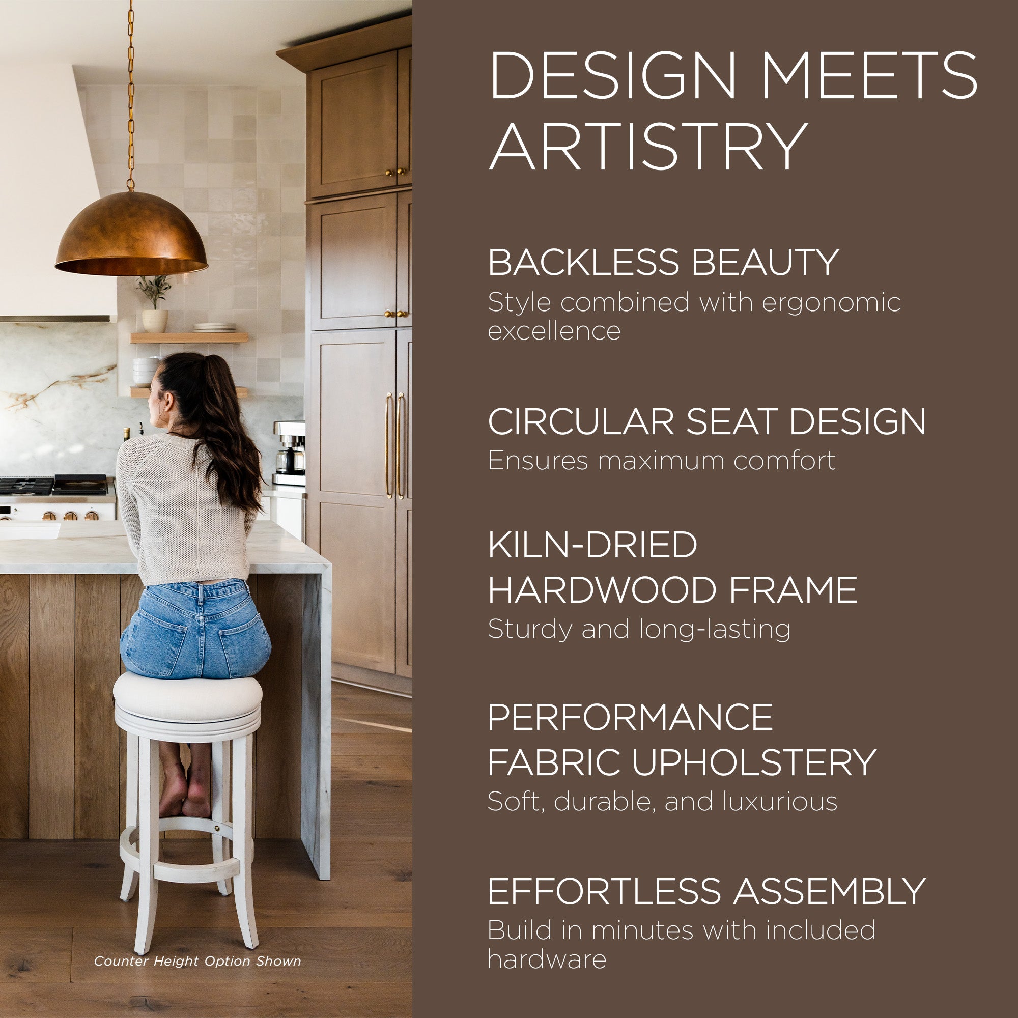 Maven Lane Eva Round Backless Swivel Stool, White Oak, Bar Height (Open Box) - VMInnovations