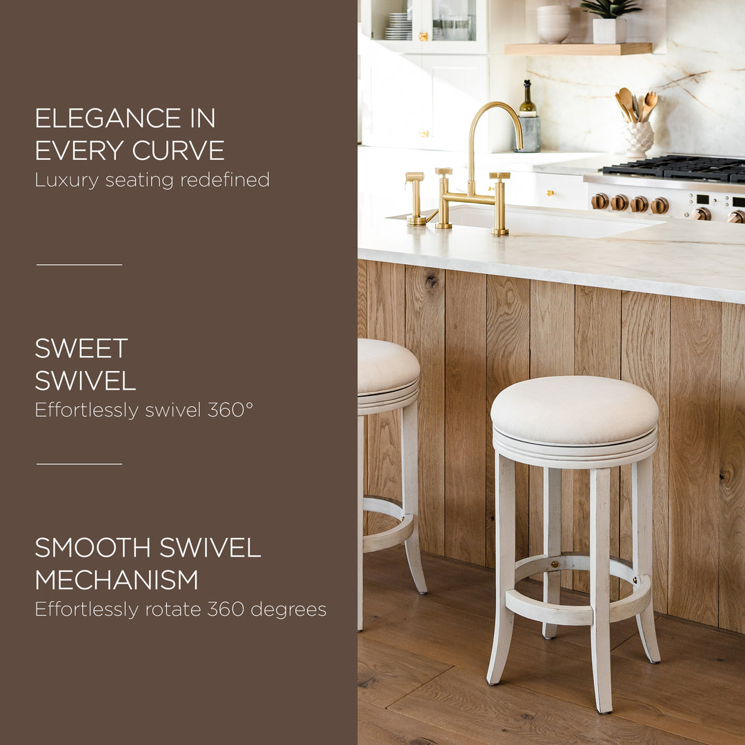 Maven Lane Eva Counter Stool in White Oak Finish w/ Natural Color Fabric Upholstery