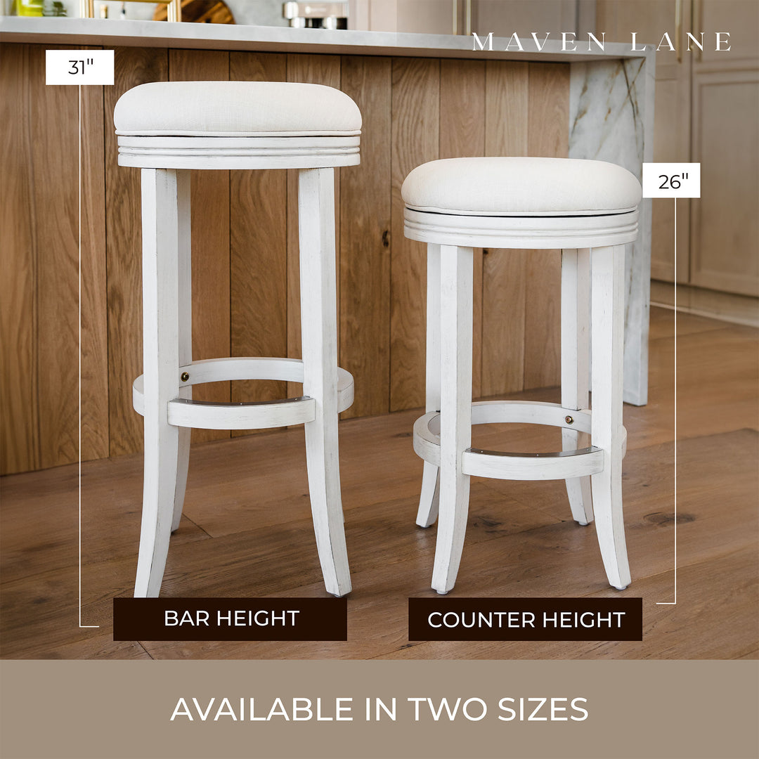 Maven Lane Eva Counter Stool, White Oak Finish w/ Natural Color Fabric, Set of 3