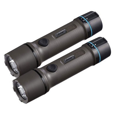 Coleman OneSource 600 Lumens Rechargeable Lithium Ion Camping Flashlight, 2 Pack