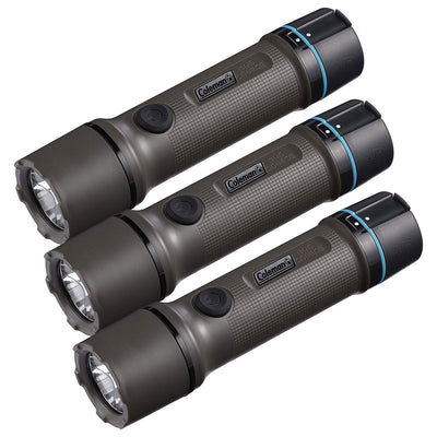 Coleman OneSource 600 Lumens Rechargeable Lithium Ion Camping Flashlight, 3 Pack