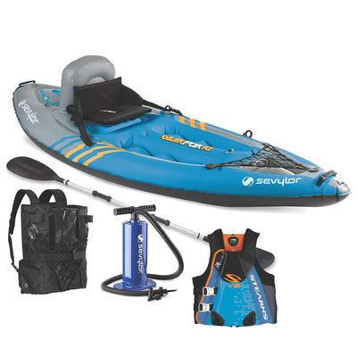 Sevylor K1 QuikPak 1 Person Sit-On Kayak & Stearns Men's Life Vest, Blue, 2XL