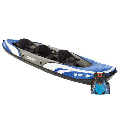 Sevylor Big Basin 3 Person Inflatable Kayak & Stearns Men's Life Vest, Blue, 2XL