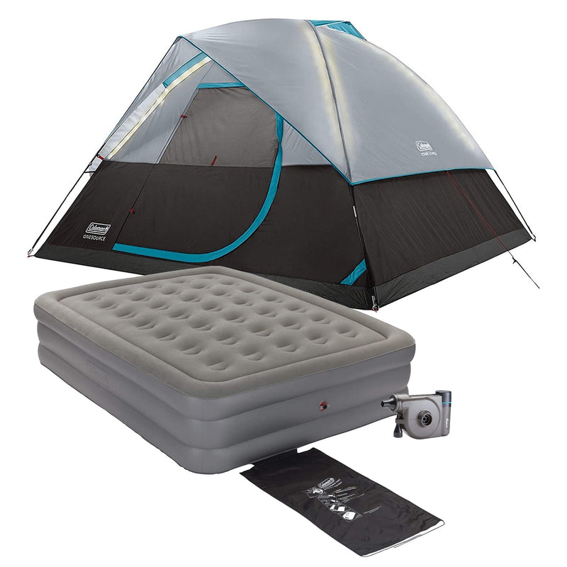 Coleman GuestRest 18" Queen Airbed, OneSource 4-Person LED Tent, & USB Air Pump