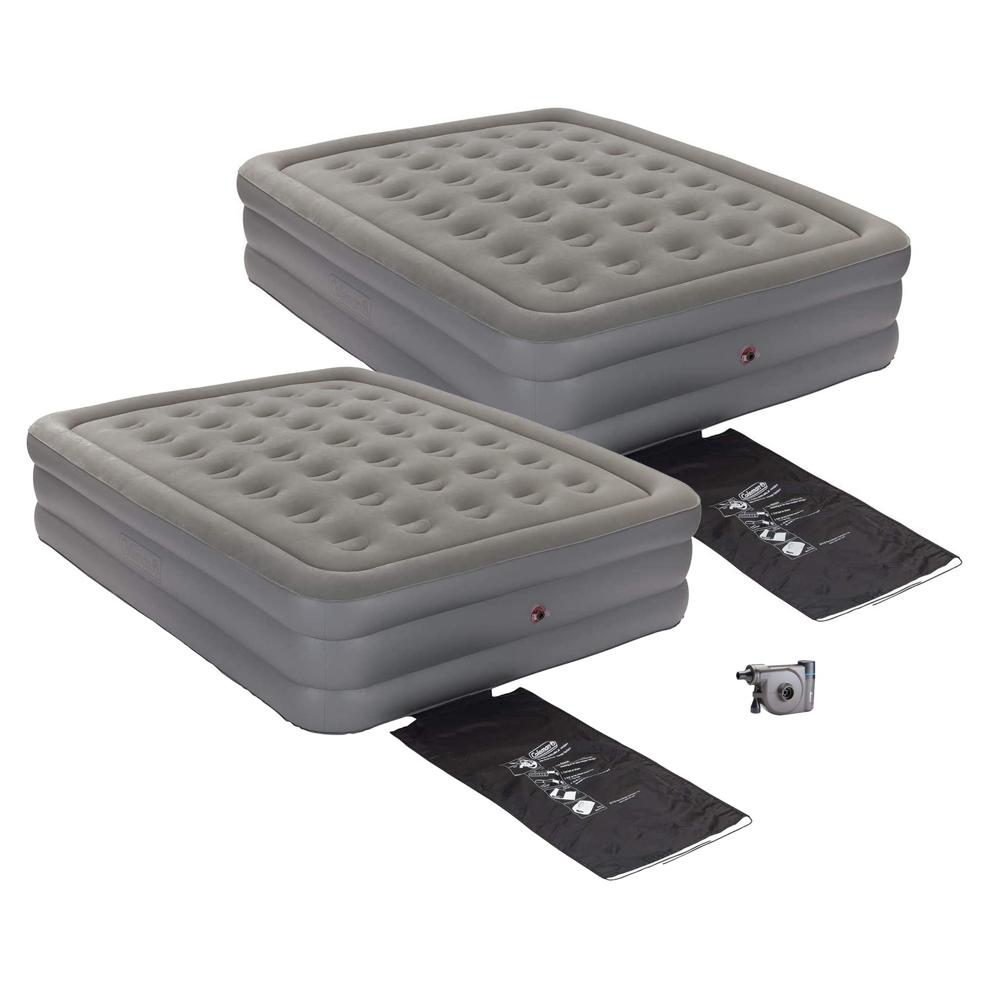 Coleman GuestRest 18" Airbed, Queen (2 Pack) & OneSource USB Air Mattress Pump