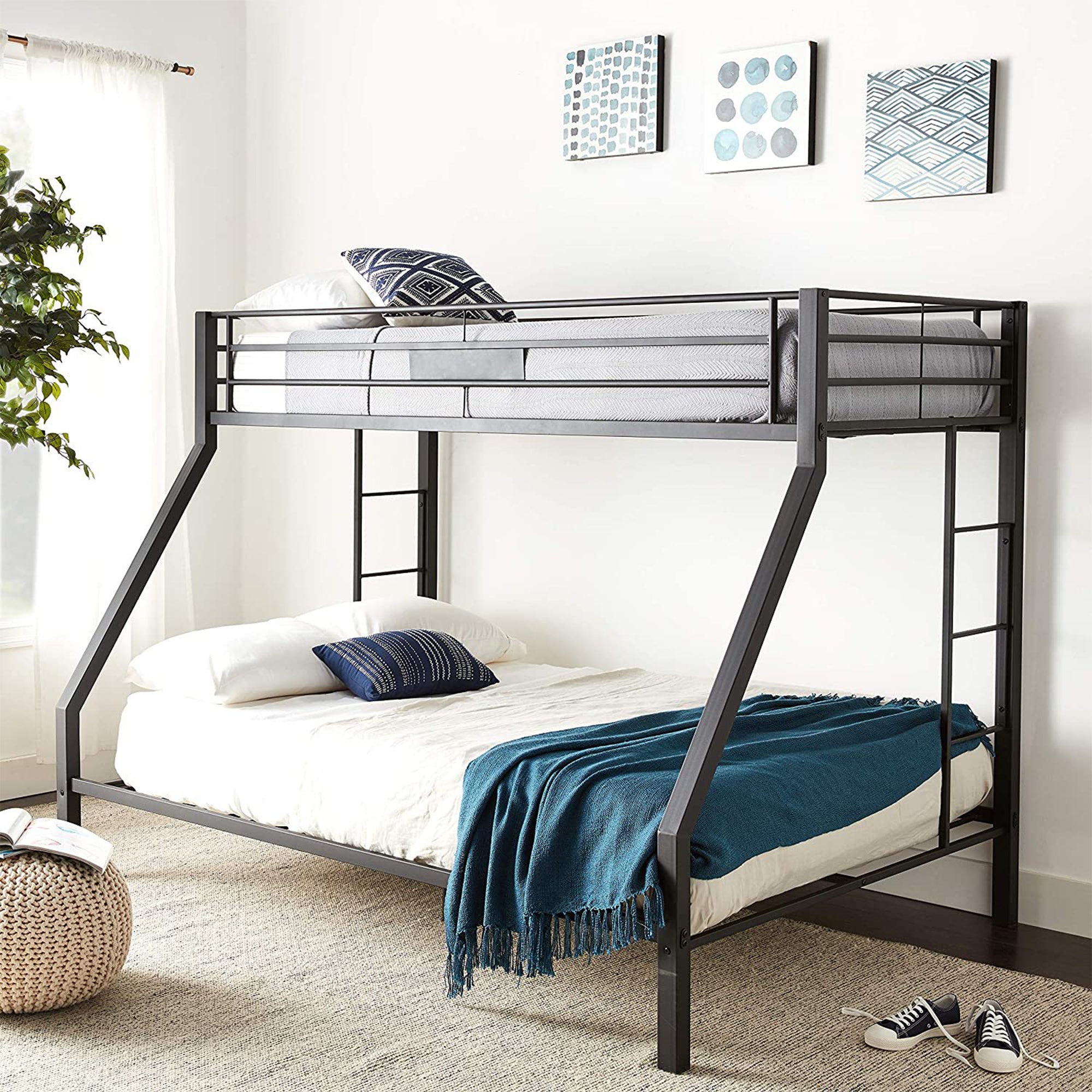 ACME Limbra Twin XL/Queen Bunk Bed Frame w/ 2 Ladders & 1 Guardrail, Black Sand