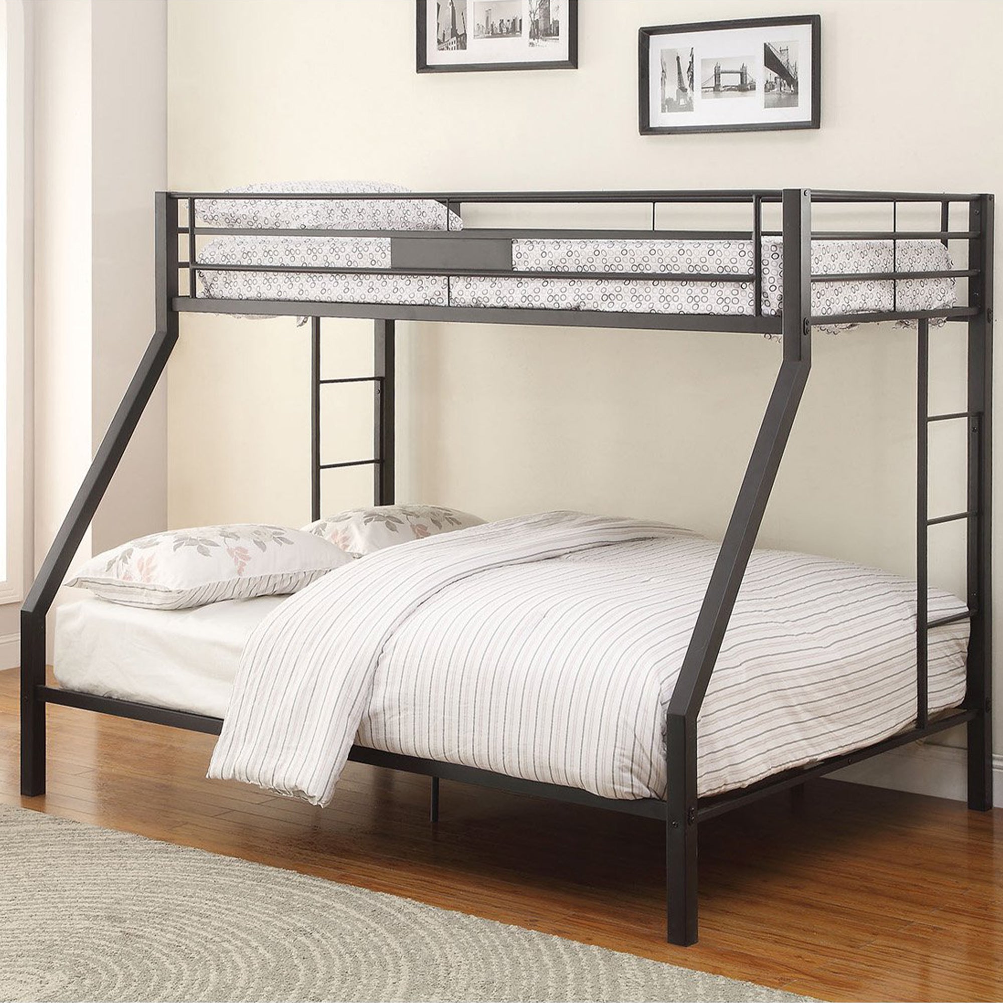 ACME Limbra Twin XL/Queen Bunk Bed Frame w/ 2 Ladders & 1 Guardrail, Black Sand