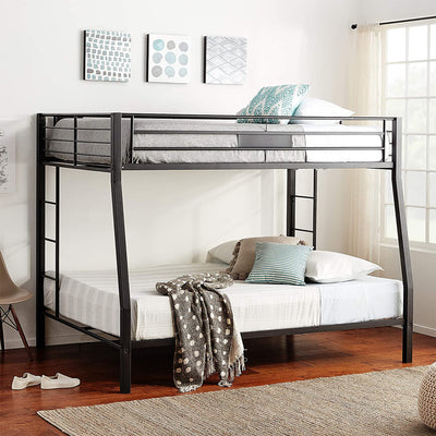 ACME Limbra Twin Full/Queen Bunk Bed Frame w/ 2 Ladders & 1 Guardrail, Black Sand
