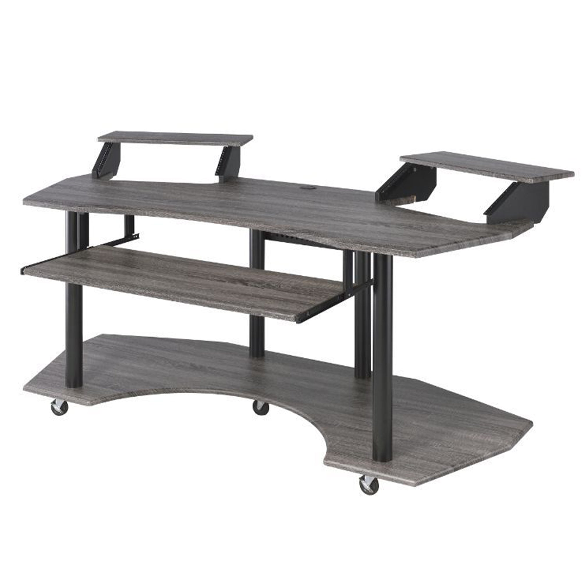 ACME 71" Eleazar Music Recording Studio Home Office Desk Hutch, Black Oak Finish (Open Box)