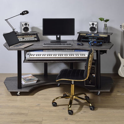ACME 71" Eleazar Music Recording Studio Home Office Desk Hutch, Black Oak Finish (Open Box)