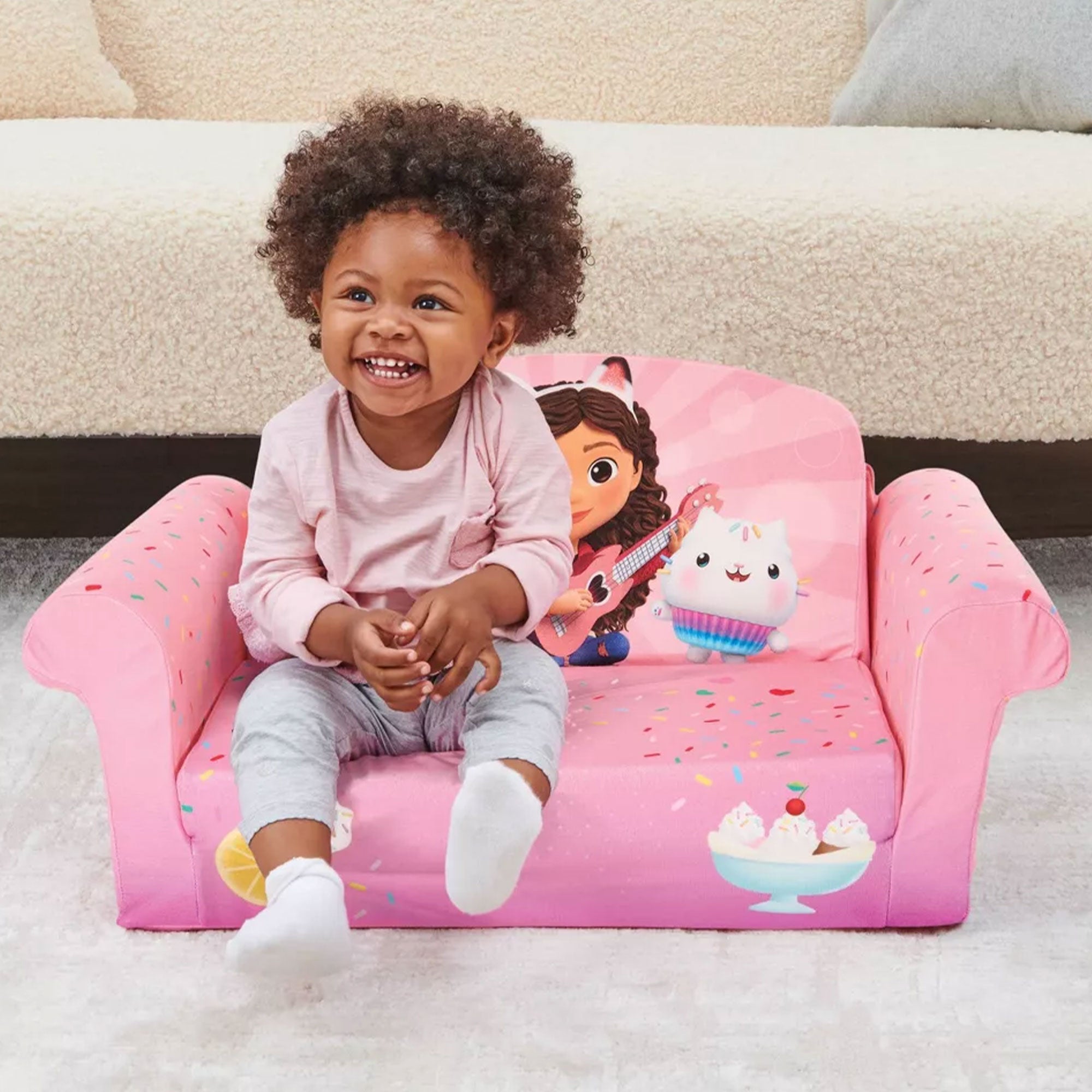 Marshmallow Furniture Kids 2-in-1 Flip Open Foam Sofa Bed, Gabby's Dollhouse - VMInnovations