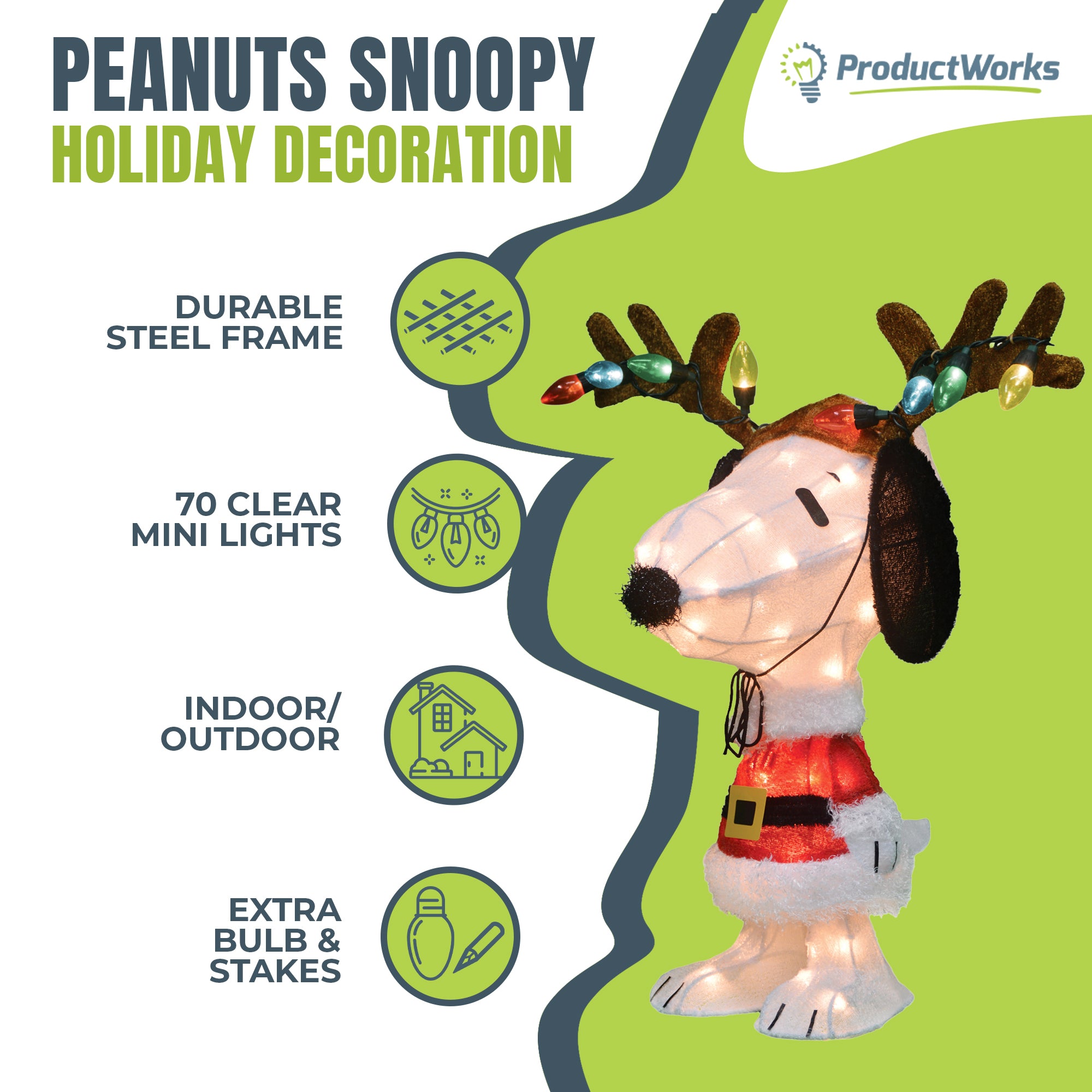 ProductWorks 26" Peanuts Pre-Lit Snoopy Holiday Decor with Antlers (Used) - VMInnovations
