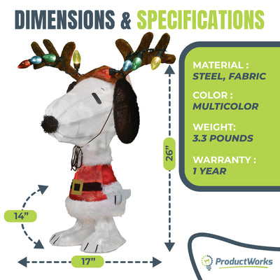 ProductWorks 26" Peanuts Pre-Lit Snoopy Holiday Decor with Antlers (Used)