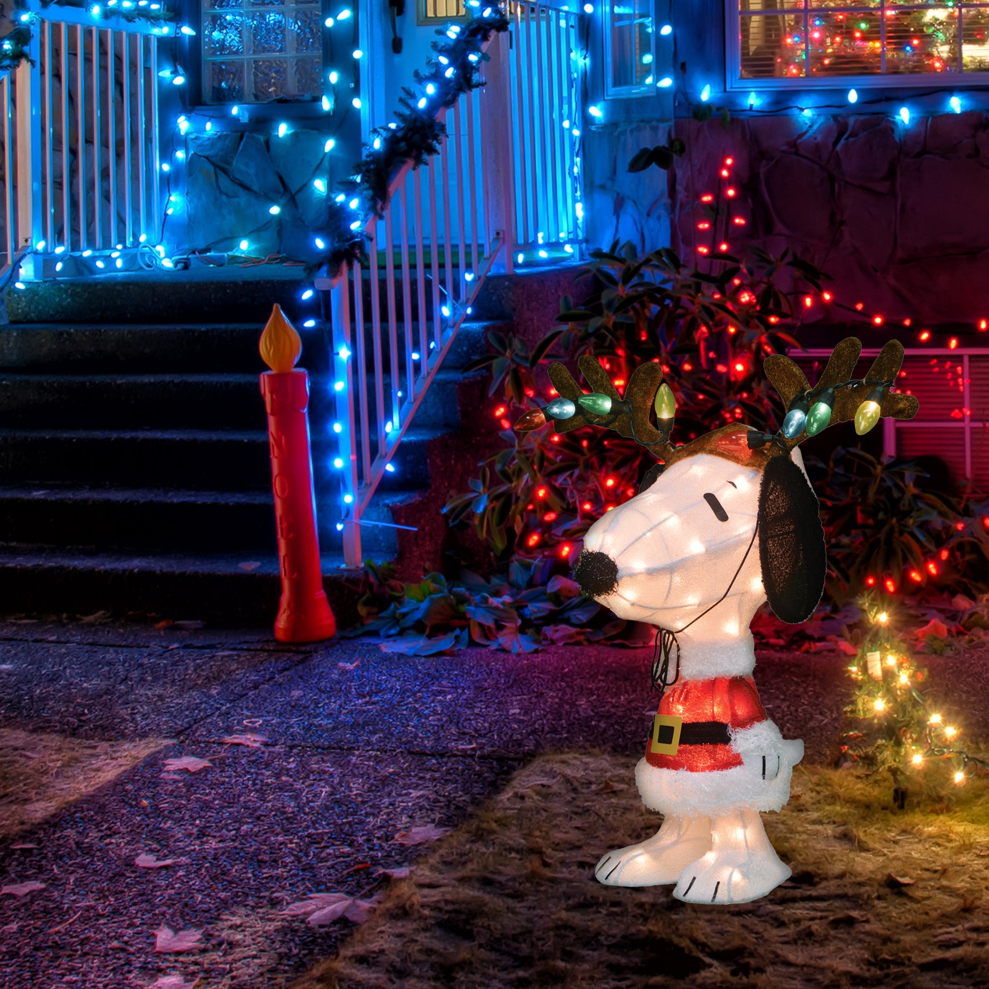 ProductWorks 26" Peanuts Pre-Lit Snoopy Holiday Decor with Antlers (Used) - VMInnovations