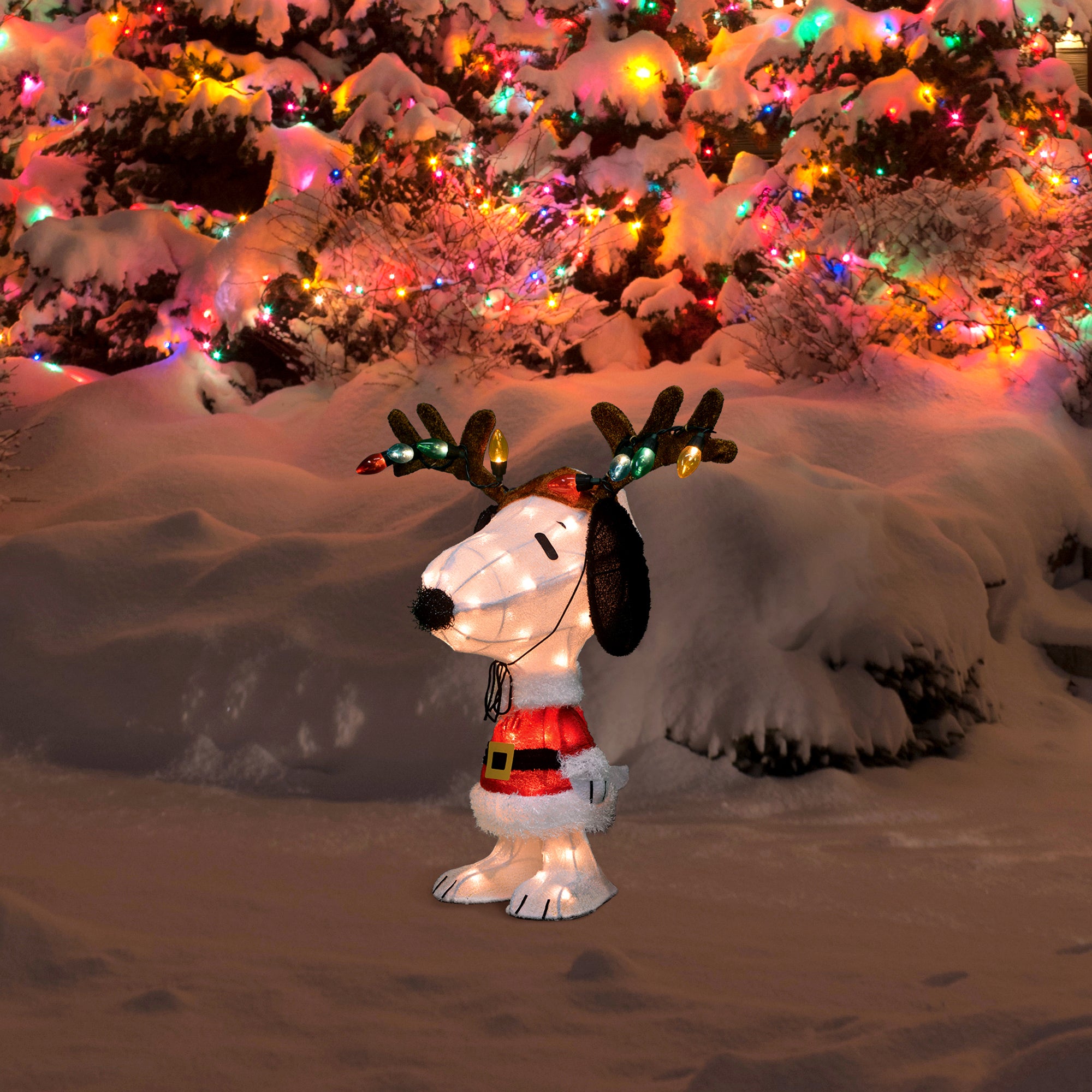 ProductWorks 26" Peanuts Pre-Lit Snoopy Holiday Decor with Antlers (Used) - VMInnovations