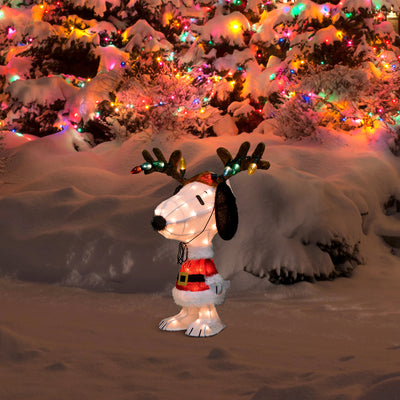 ProductWorks 26" Peanuts Pre-Lit Snoopy Holiday Decor with Antlers (Used) - VMInnovations