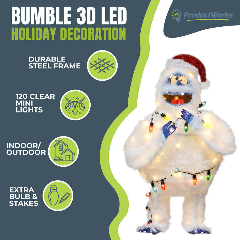 ProductWorks 48 Inch Bumble Pre-Lit Christmas Yard Ornament Holiday Decoration