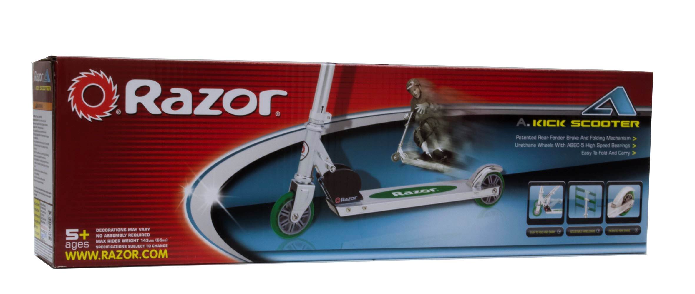 RAZOR Kids A Push Kick Scooter Boy's Girl's GREEN - Open Box