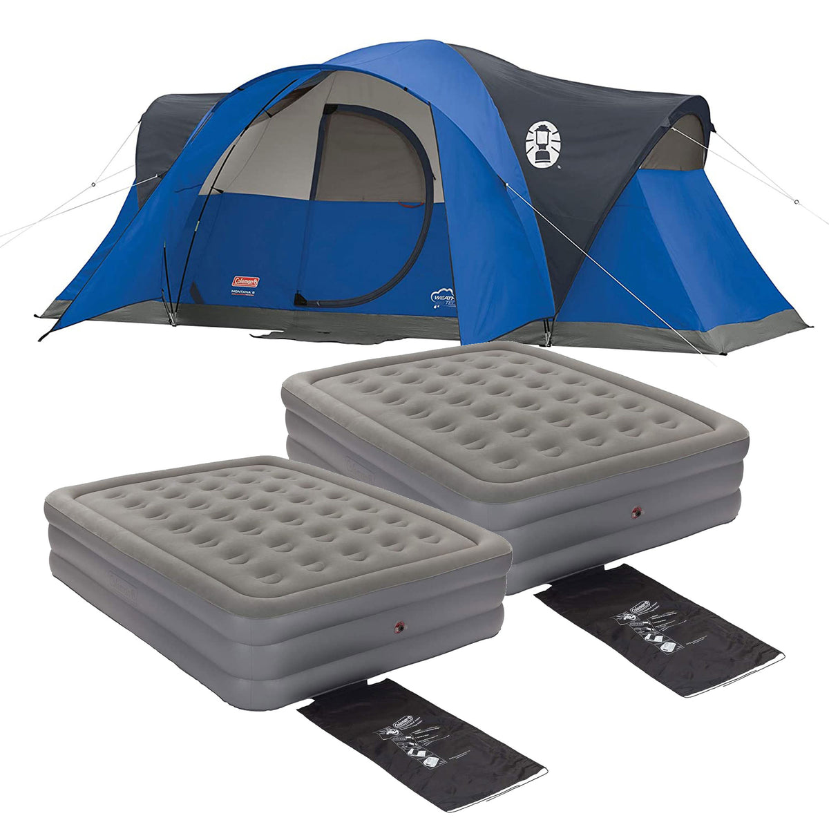 Coleman Montana 8 Person Camping Tent & GuestRest 18" Airbed, Queen (2 Pack)
