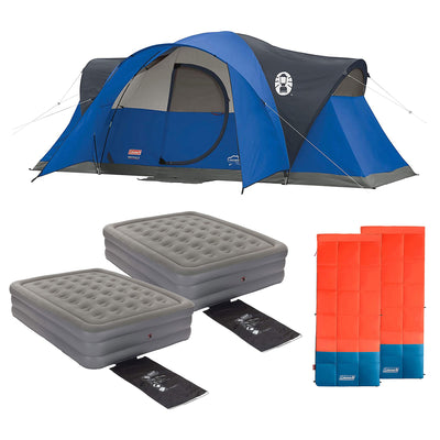 Coleman 8 Person Tent, 18" Queen Airbed(2 Pack) & 40 Degree Sleeping Bag(2 Pack)