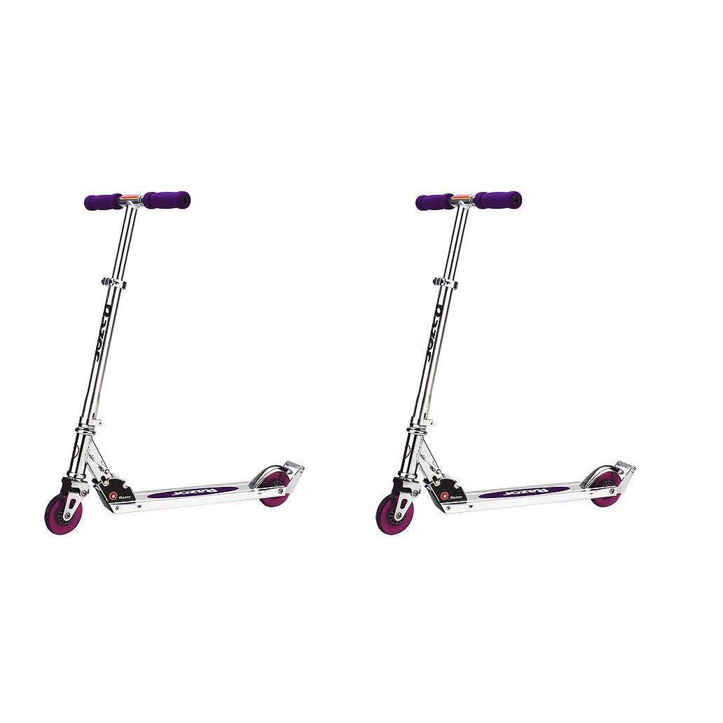 Razor A2 Kids Folding Aluminum Portable Scooter w/ Wheelie Bar, Purple (2 Pack)