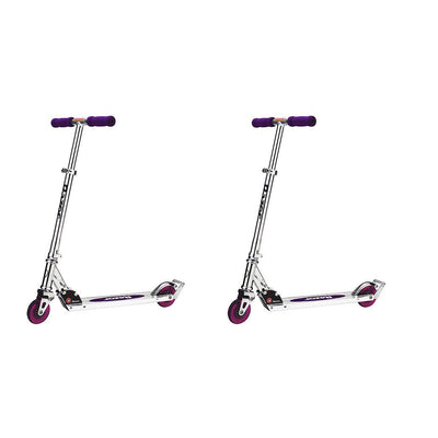 Razor A2 Kids Folding Aluminum Portable Scooter w/ Wheelie Bar, Purple (2 Pack)