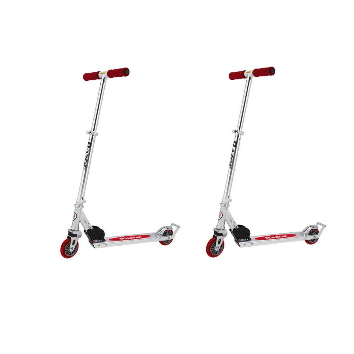 Razor A2 Kids Folding Aluminum Kick Push Scooter w/ Wheelie Bar, Red (2 Pack)