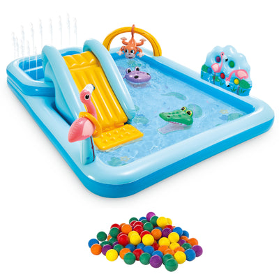 Intex Inflatable Jungle Adventure Play Center & Plastic Fun Ballz, 100 Pack - VMInnovations