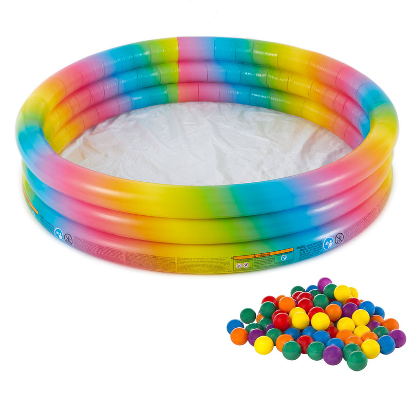 Intex Rainbow Ombre Inflatable Swimming Pool w/Multi-Colored Fun Ballz, 100 Pack