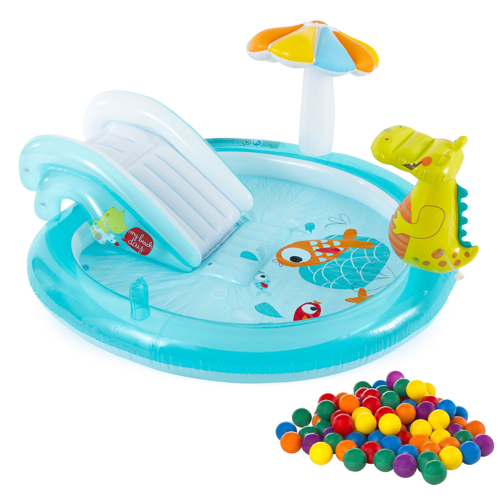 Intex Gator Inflatable Play Center Kiddie Pool with Slide & Fun Ballz, 100 Pack