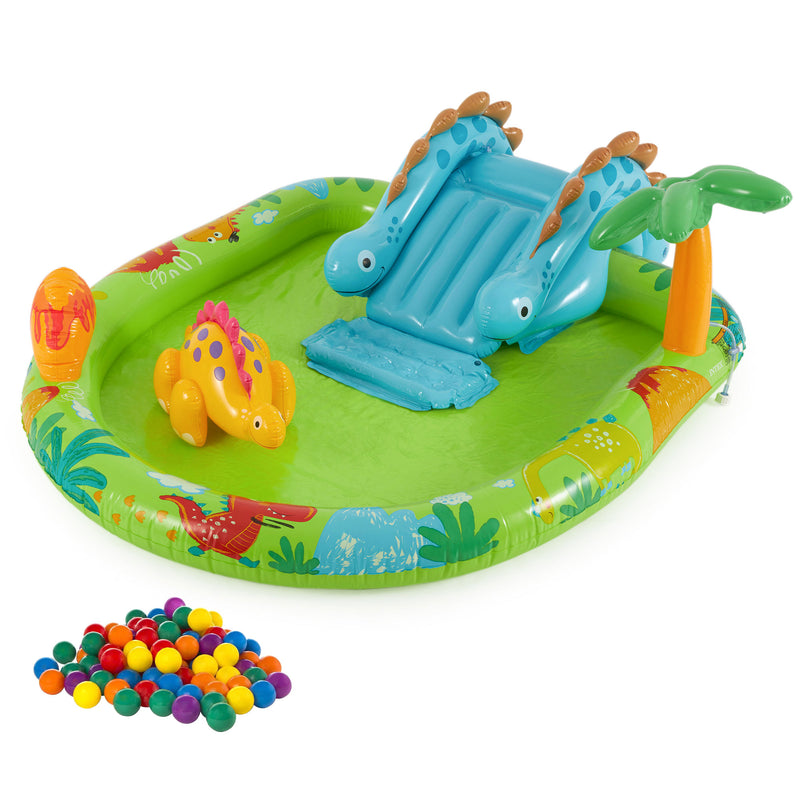 Intex Little Dino Inflatable Pool Play Center w/Multi-Color Fun Ballz, 100 Pack