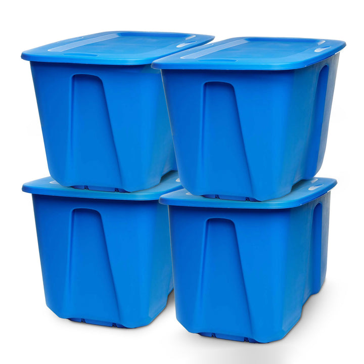 Homz 32 Gallon Standard Plastic Storage Container with Secure Lid, Blue, 4 Pack