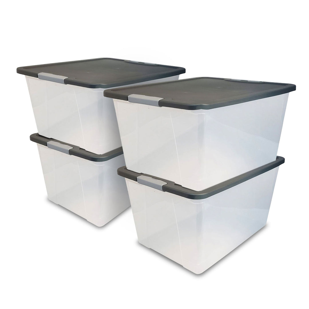 Homz 64 Qt Secure Latching Large Clear Plastic Storage Bin w/ Gray Lid (4 Pack)