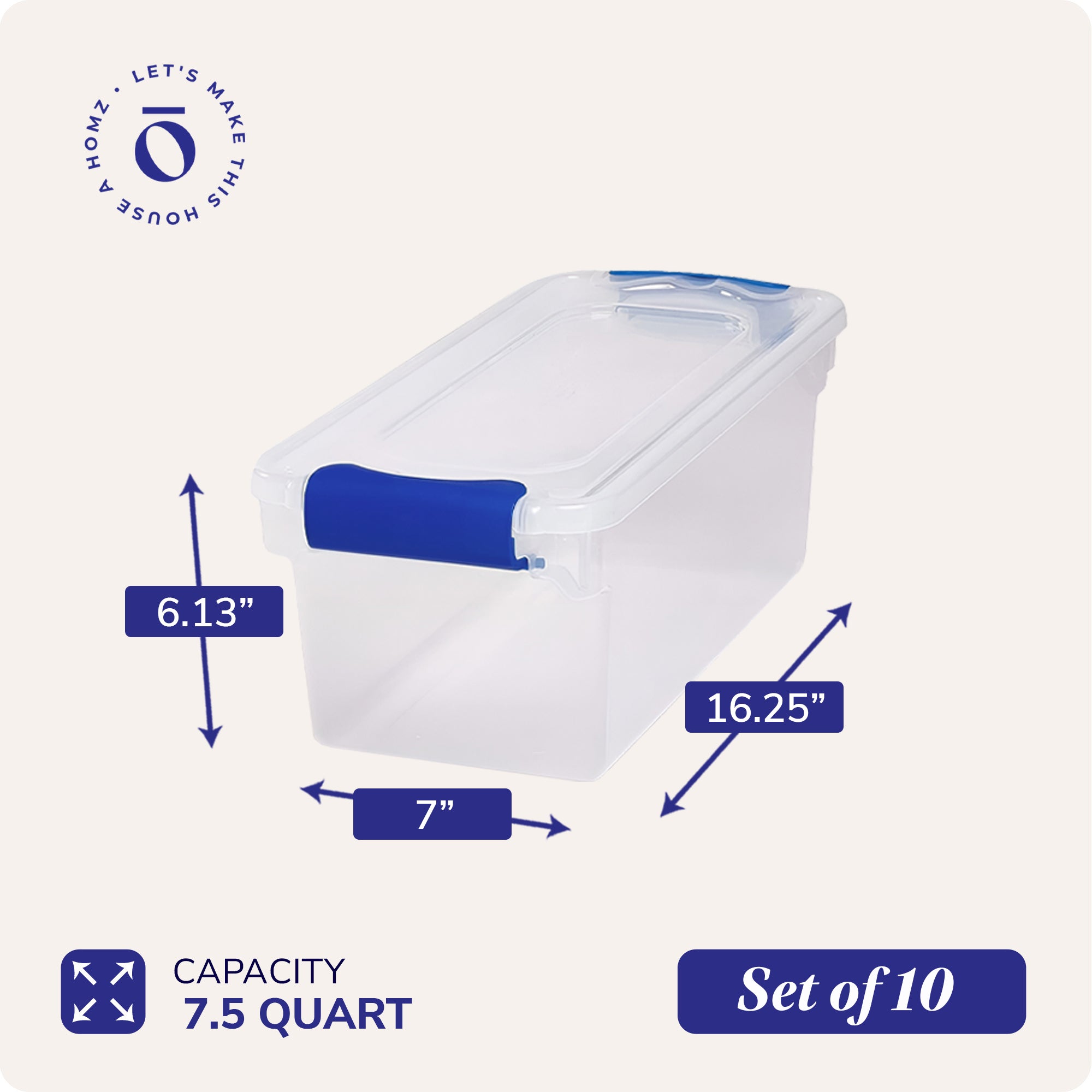 Homz 7.5 Quart Secure Latching Clear Plastic Stackable Storage Container,10 Pack - VMInnovations