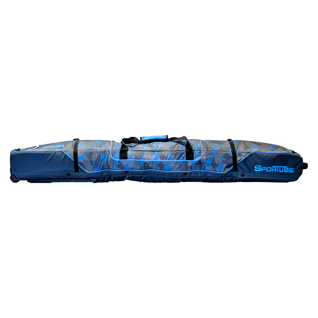 Sportube Wheeled Padded 3 Pair Ski Shield/2 Snowboard Luggage Bag, Camo Blue