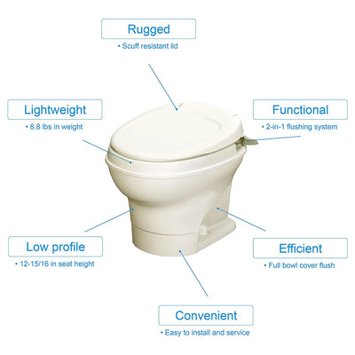 Thetford 31647 Aqua Magic V Hand Flush RV Low Profile Travel Toilet, Parchment