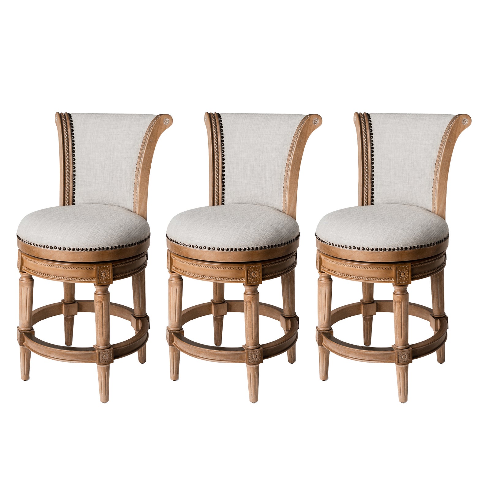 Maven Lane Pullman Counter Stool, Weathered Oak Finish & Sand Color, Set of 3 - VMInnovations