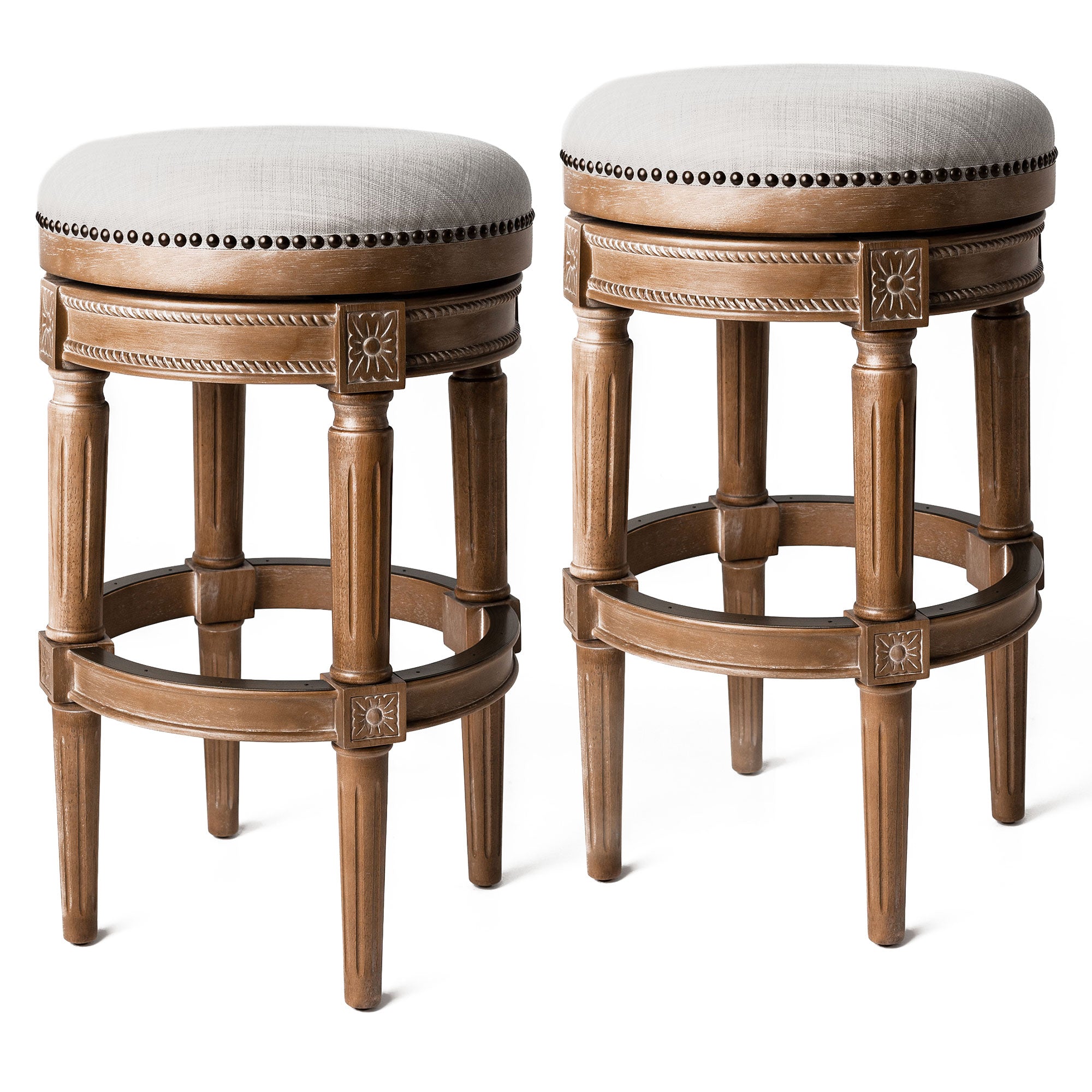 Maven Lane Pullman Swivel Stool, Weathered Oak, Bar Height (Open Box) (2 Pack) - VMInnovations
