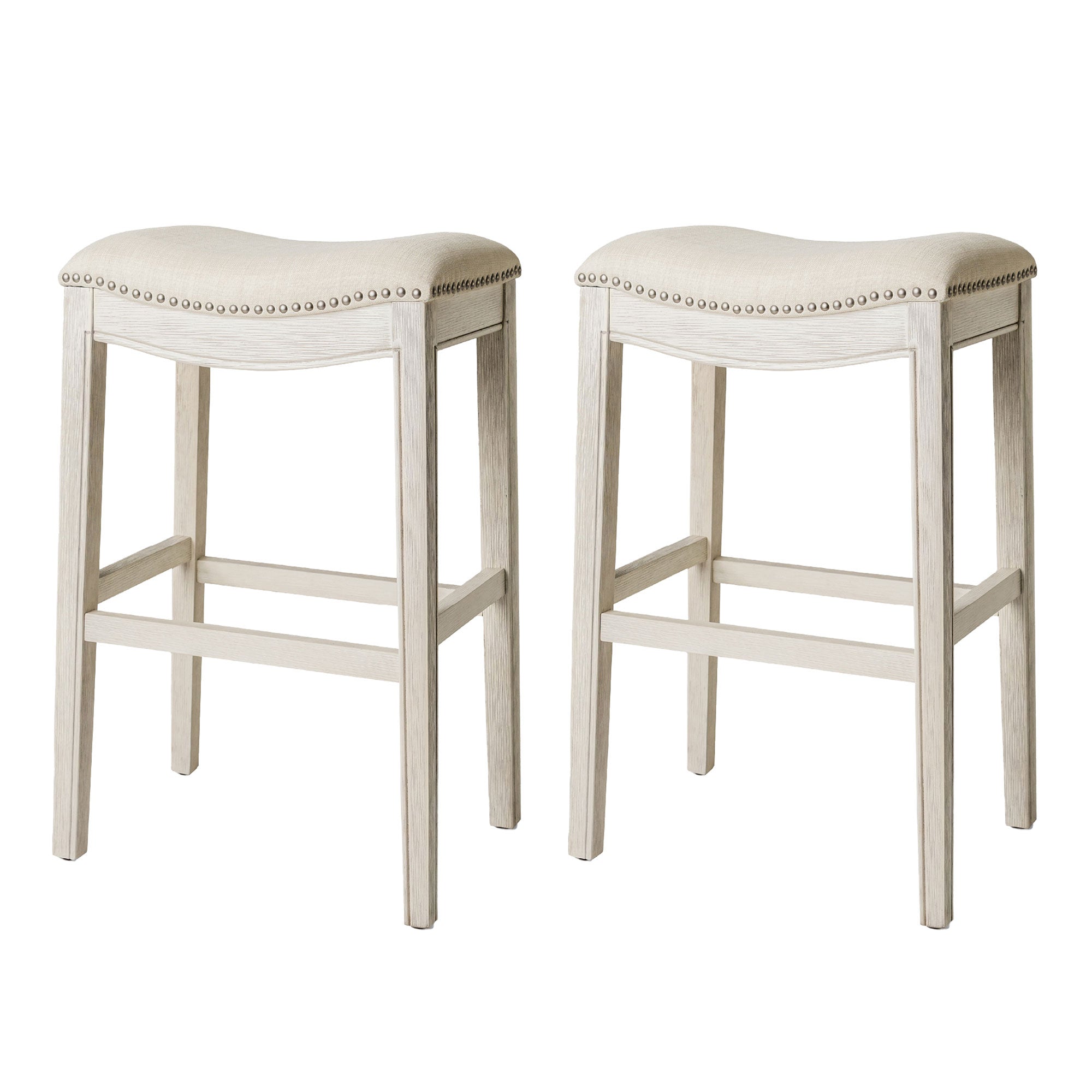Maven Lane Adrien Saddle Bar Stool 31"H, Brushed White Oak (Open Box) (2 Pack) - VMInnovations