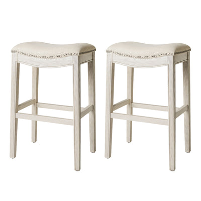 Maven Lane Adrien Saddle Bar Stool 31"H, Brushed White Oak (Open Box) (2 Pack) - VMInnovations