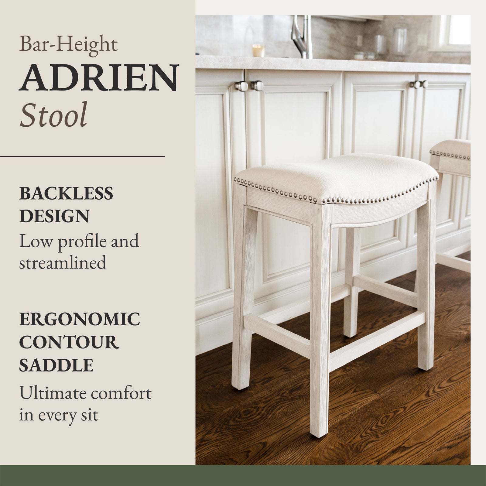 Maven Lane Adrien Saddle Bar Stool w/Nailhead Trim, White Oak (Used) (2 Pack) - VMInnovations
