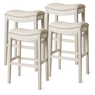 Maven Lane Adrien Saddle Bar Stool 31"H, Brushed White Oak (Open Box) (4 Pack)