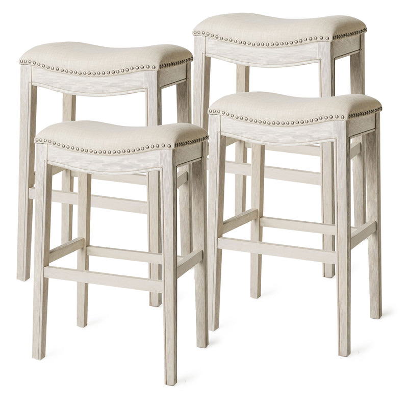 Maven Lane Adrien Saddle Bar Stool w/Nailhead Trim, White Oak (Used) (4 Pack)