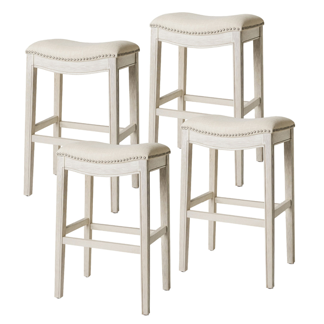 Maven Lane Adrien Saddle Bar Stool 31"H, Brushed White Oak (Open Box) (4 Pack)