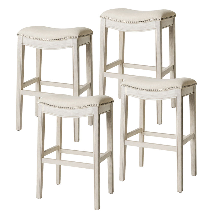 Maven Lane Adrien Saddle Bar Stool 31"H, Brushed White Oak (Open Box) (4 Pack)