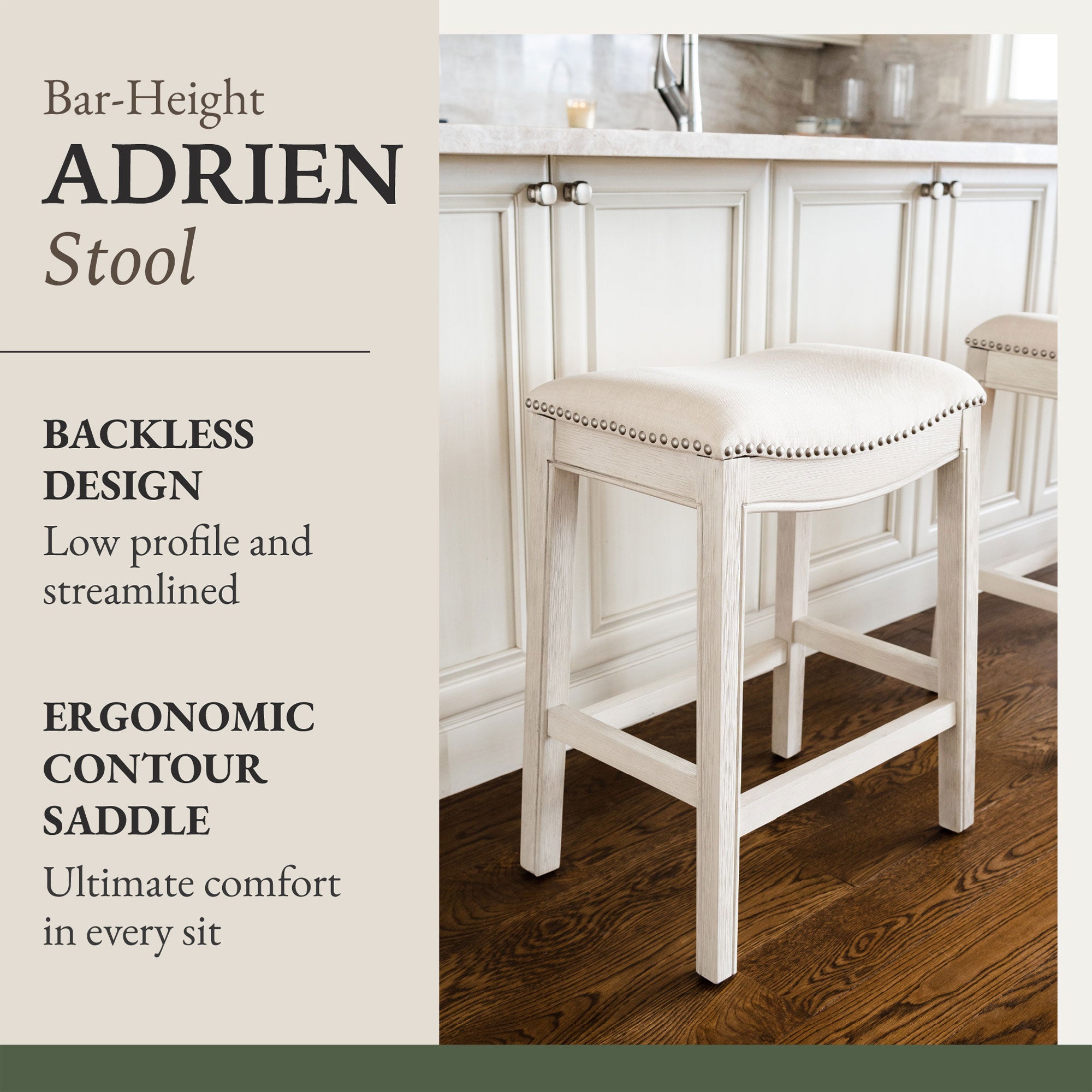 Maven Lane Adrien Saddle Bar Stool w/Nailhead Trim, White Oak (Used) (4 Pack) - VMInnovations