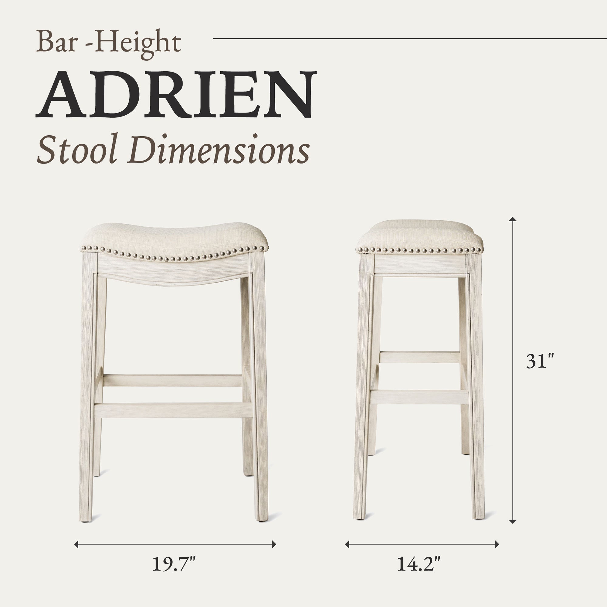 Maven Lane Adrien Saddle Bar Stool w/Nailhead Trim, White Oak (Used) (4 Pack) - VMInnovations