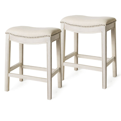 Maven Lane Adrien Kitchen Saddle Counter Stool, White Oak (Used) (2 Pack)