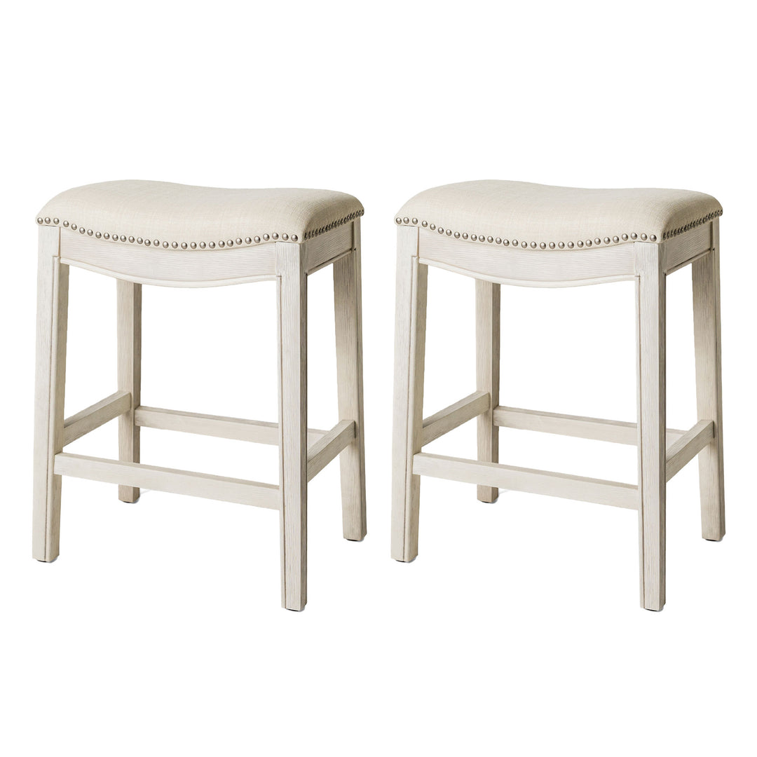 Maven Lane Adrien Saddle Bar Stool, White Oak, Counter Height(Open Box) (2 Pack)